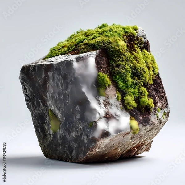 Obraz Moss Covered Rock Waterfall Abstract Nature Photography isolated on white Background