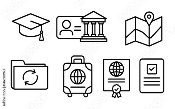 Obraz Education and travel line icons set – outline, linear, academic essentials