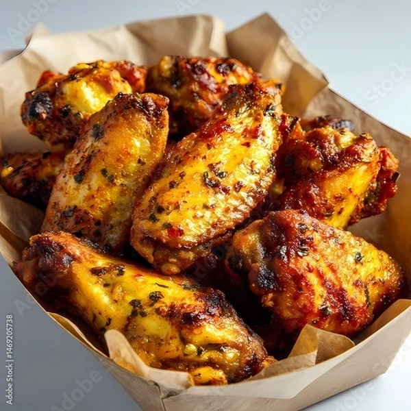 Obraz Spicy Grilled Chicken Wings isolated on white Background