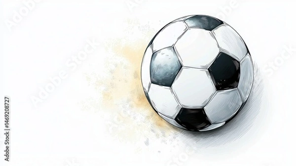 Fototapeta A hand-drawn soccer ball illustration on a white background, showing crisp, sharp outlines and a minimalist design for sports enthusiasts.