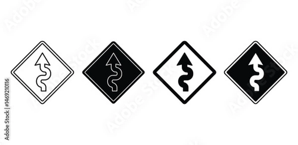 Fototapeta Winding Road Ahead Sign Icons in Black and White Color Vector Design