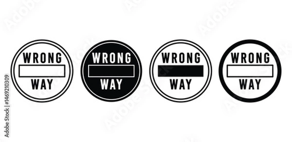 Fototapeta Wrong Way Sign Icons Black and White Circular Vector Graphic Design Set