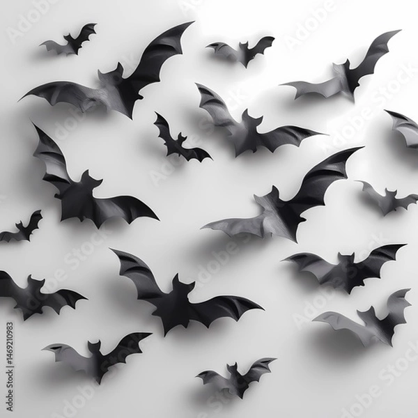 Obraz Spooky Black Bats Halloween Background Image isolated on white Background