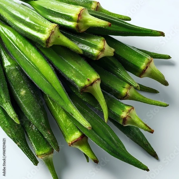 Obraz Fresh Okra HighResolution Images of Green Okra Pods isolated on white Background