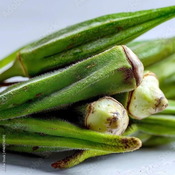 Obraz Fresh Okra CloseUp of Green Okra Pods isolated on white Background
