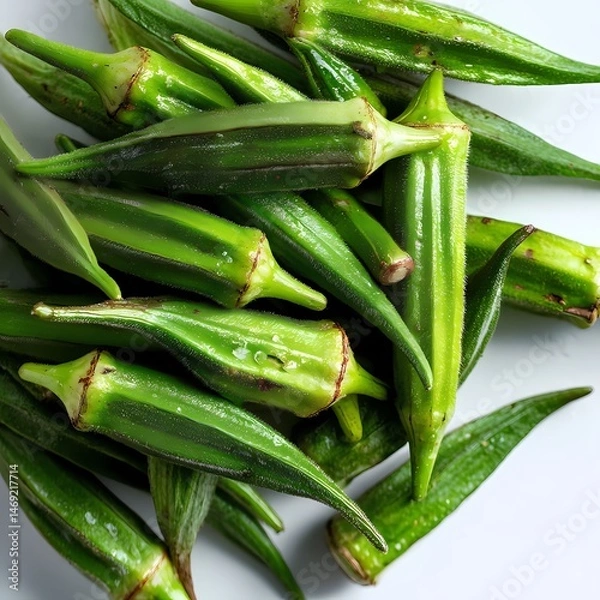 Obraz Fresh Okra HighQuality Images of Green Okra isolated on white Background