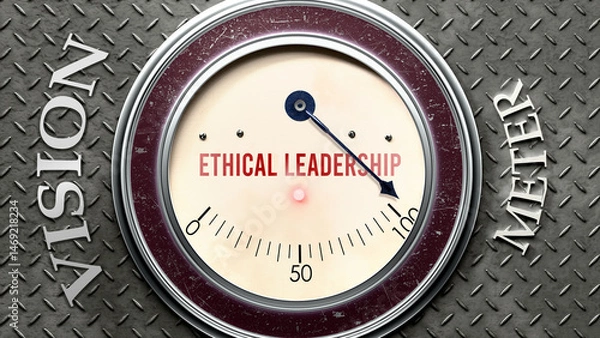 Fototapeta Ethical Leadership and Vision that is hitting a full scale, showing a very high level of ethical leadership, overload of it, too much of it. Maximum value, off the charts.  ,3d illustration
