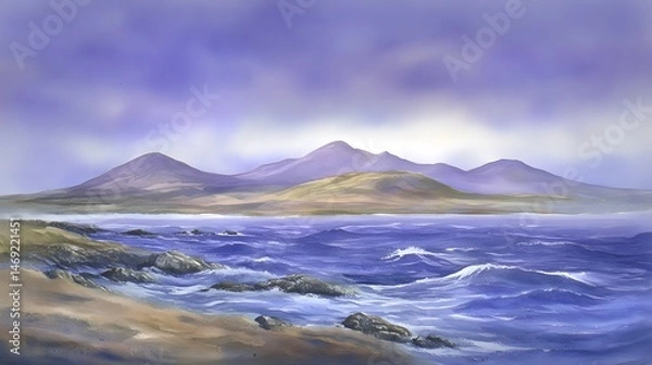 Fototapeta A tranquil coastal landscape with muted colors.