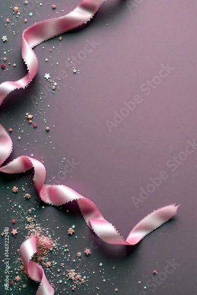 Obraz Twisted pink ribbon on mauve glitter background