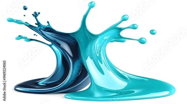 Fototapeta Vibrant blue and navy paint splashes in dynamic collision.