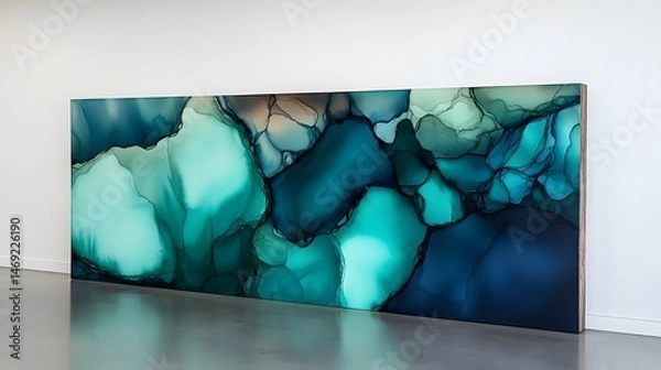 Fototapeta Abstract painting, showcasing a dynamic interplay of blues and greens.