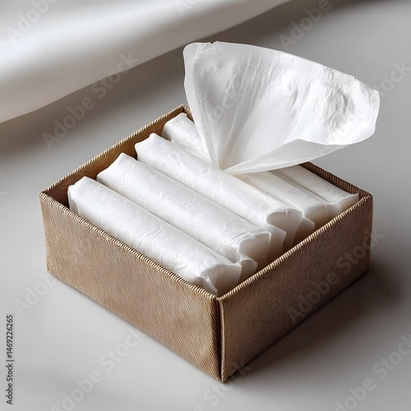 Obraz Luxury White Tissues in Elegant Box isolated on white Background