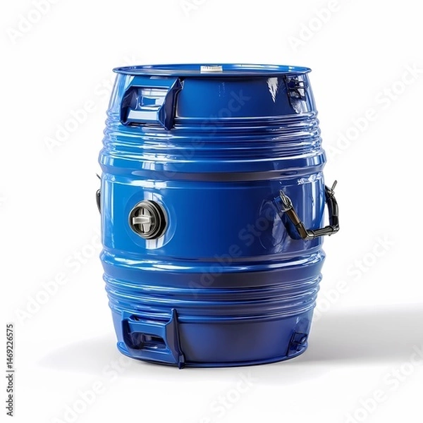 Obraz Blue Barrel Stock Photo HighQuality Industrial Drum Image isolated on white Background