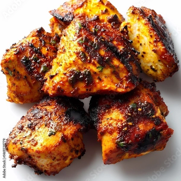 Obraz Delicious Grilled Chicken Tikka Recipe Spicy  Flavorful isolated on white Background