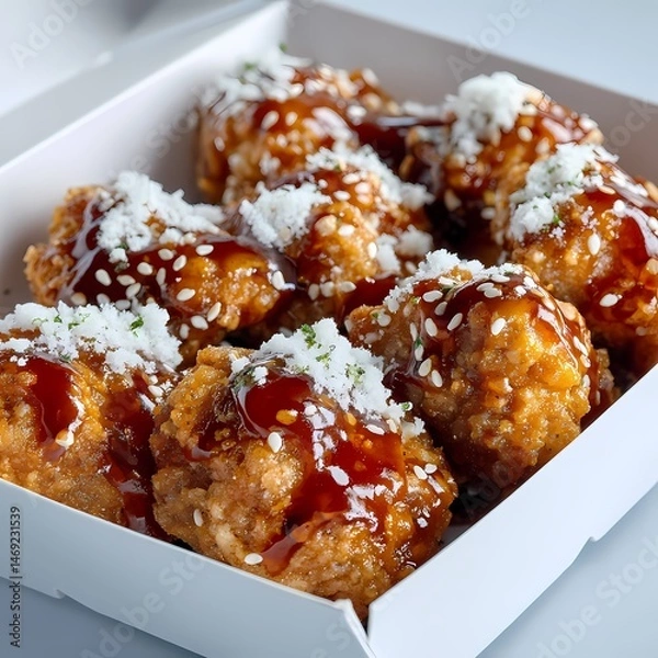 Obraz Delicious Teriyaki Chicken Wings Sesame Seeds isolated on white Background