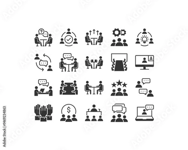 Obraz Set of meeting icons, conference, interview, 