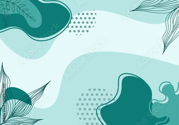 Fototapeta Vector Background Template Floral Tosca Green Leaves Leaf Flower Spring and Summer Hand drawn