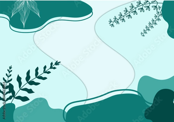 Fototapeta Vector Background Template Floral Tosca Green Leaves Leaf Flower Spring and Summer Hand drawn