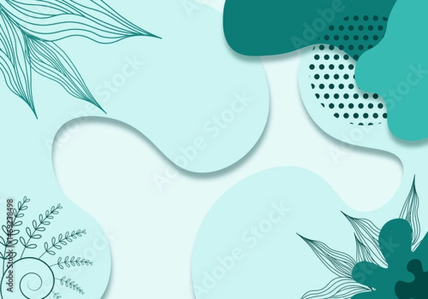 Fototapeta Vector Background Template Floral Tosca Green Leaves Leaf Flower Spring and Summer Hand drawn
