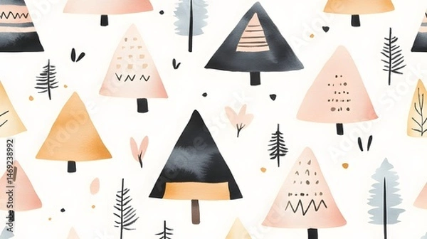 Fototapeta A repeating pattern of whimsical, abstract christmas trees.