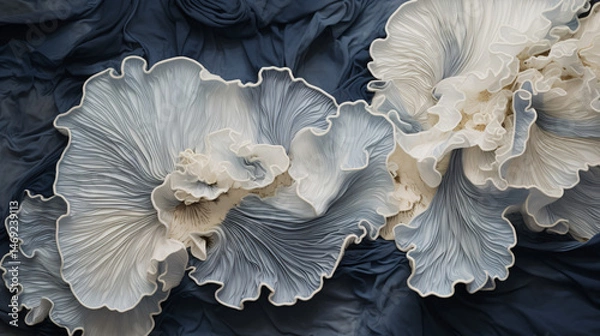 Fototapeta A beautiful design featuring a shrunk white and blue flower on a dark background, elegant concept.

