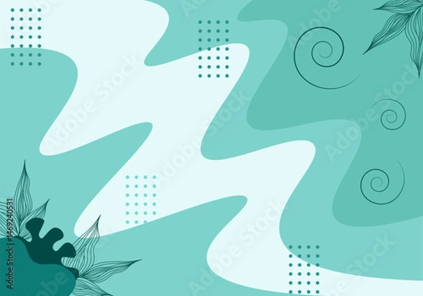 Fototapeta Vector Background Template Floral Tosca Green Leaves Leaf Flower Spring and Summer Hand drawn