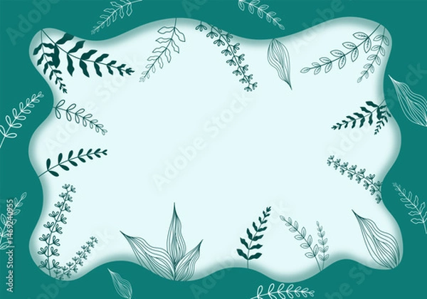 Fototapeta Vector Background Template Floral Tosca Green Leaves Leaf Flower Spring and Summer Hand drawn