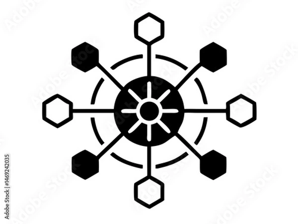 Fototapeta Black kubernetes cluster icon depicting cloud computing technology in a silhouette
