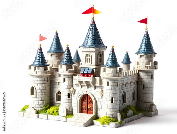 Fototapeta Miniature castle model standing on white background