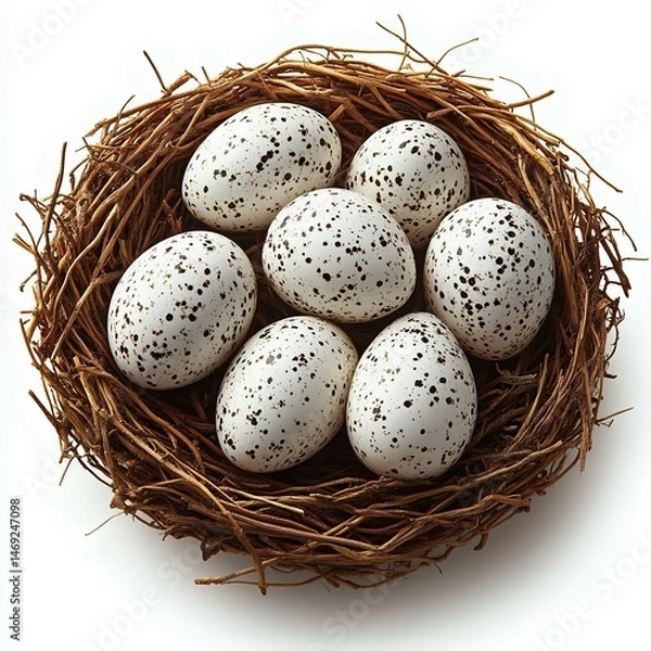 Obraz A beautifully arranged nest containing speckled eggs, symbolizing nature, spring, and new beginnings, perfect for seasonal decor or wildlife themes.