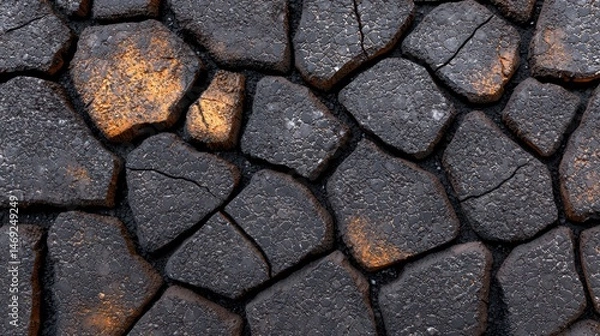 Fototapeta A detailed asphalt texture with a rugged, cracked surface, highlighting small pebbles and imperfections that give it character.