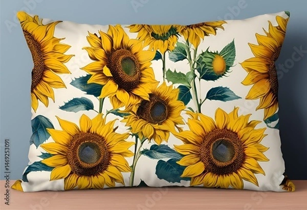 Fototapeta sunflower-patterned pillow brings warmth, brightness, and a cheerful, rustic touch to any cozy space.
