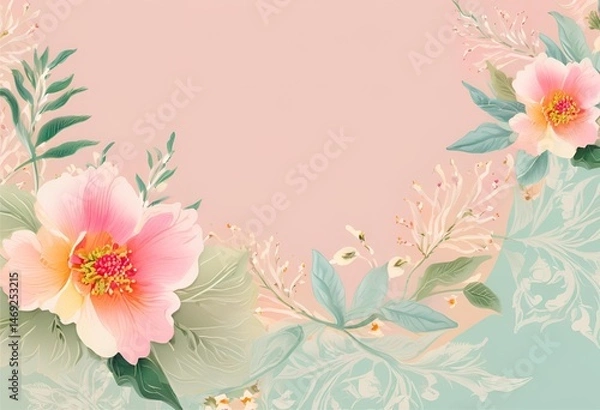 Fototapeta Pastel floral frame background design, soft and delicate, perfect for creating a gentle, elegant atmosphere.
