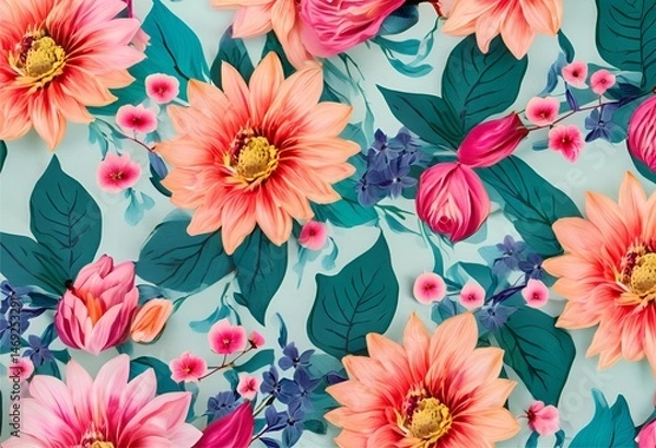 Fototapeta beautiful, vibrant floral pattern with vivid colors, creating a lively and energetic atmosphere.
