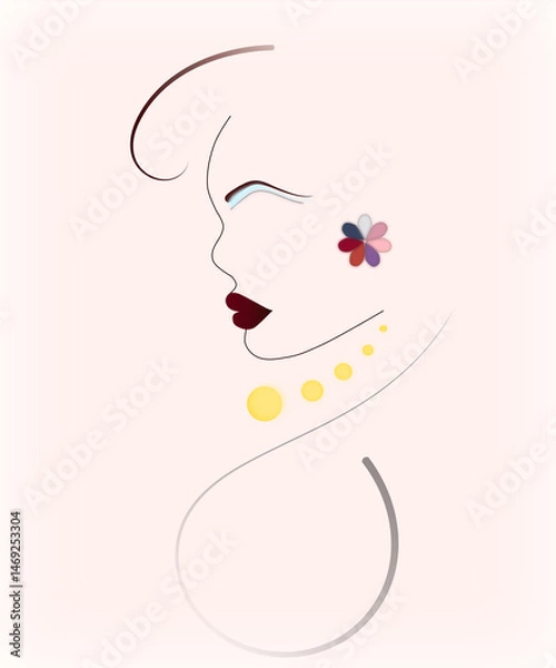 Obraz woman with flower drawing line