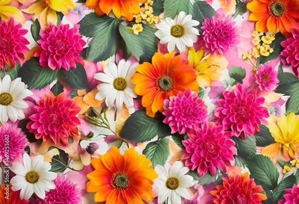 Fototapeta beautiful, vibrant floral pattern with vivid colors, creating a lively and energetic atmosphere.

