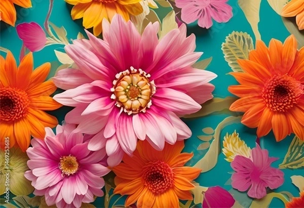Fototapeta beautiful, vibrant floral pattern with vivid colors, creating a lively and energetic atmosphere.
