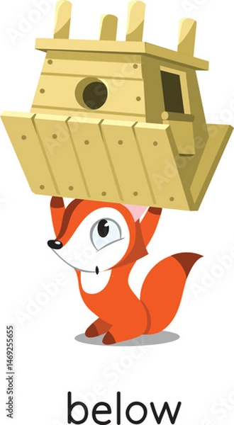 Obraz Preposition of place. Fox BELOW the henhouse