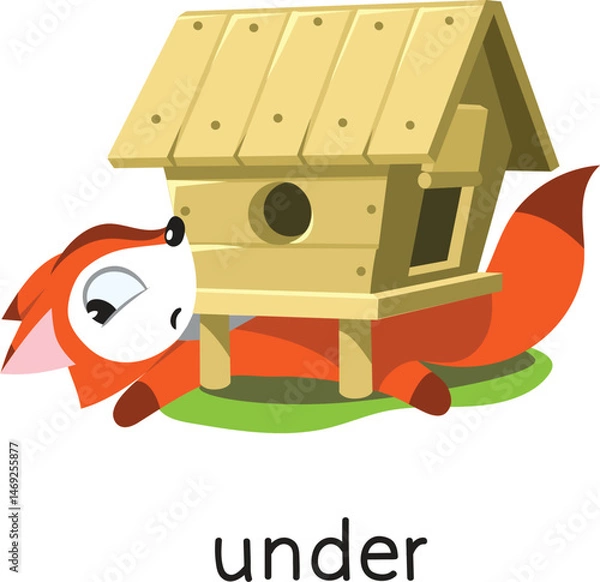 Obraz Preposition of place. Fox UNDER the henhouse