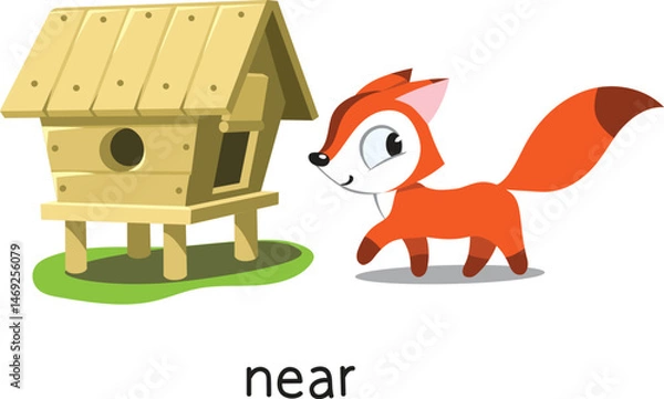 Obraz Preposition of place. Fox NEAR the henhouse