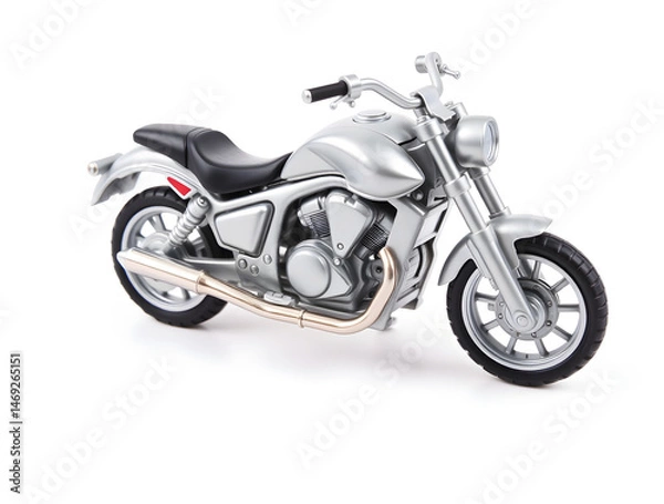 Obraz Silver toy motorcycle standing on white background