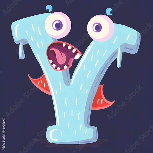 Fototapeta Halloween Font Letter Y as Scary Monster Character – Spooky Horror Beast Alphabet Symbol in Creepy Fantasy Style

