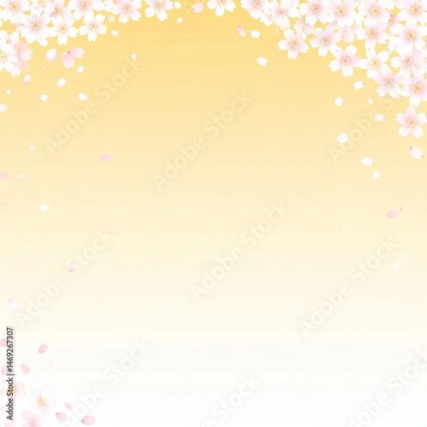 Fototapeta 桜の花びらが舞う、淡い色調の背景に余白を多く取ったデザイン