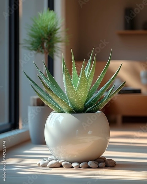 Obraz Organic Modern Aloe Display with River Stones