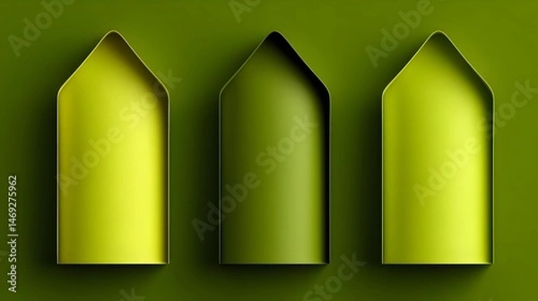 Fototapeta Minimalist green house shapes on a textured background