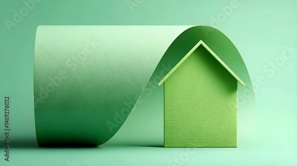Fototapeta Minimalist green house model with curved paper backdrop