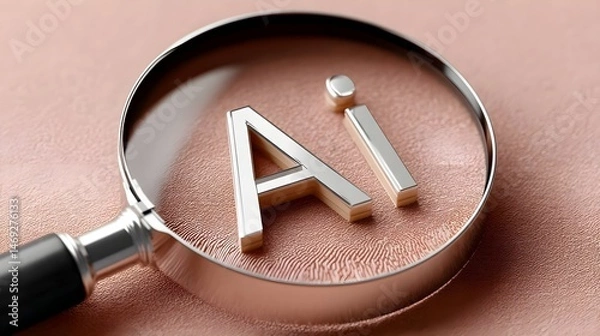 Fototapeta Magnifying glass highlighting AI letters on textured surface