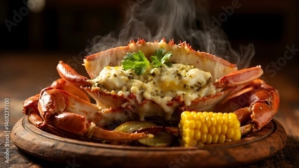 Fototapeta Crab Delight Presentation A tender crab, cracked open 