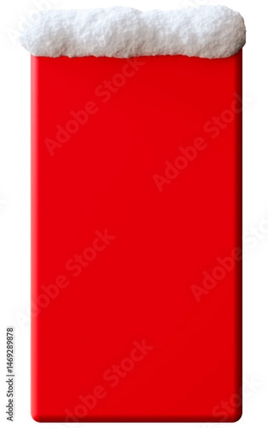Obraz This red vertical banner features a decorative snow cap at the top, making it ideal for winter promotions. It is set against transparent background, offering a clear cutout for text or advertisements