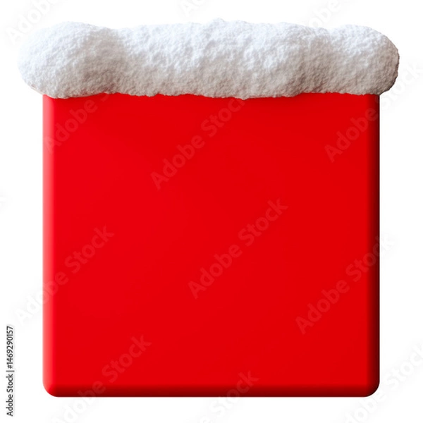 Fototapeta Bright red square banner adorned with a fluffy snow cap rests isolated on transparent background. This three dimensional render offers space for various advertising text and promotional content
